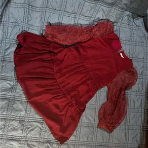 Elegant Red Dress with Sheer Sleeves